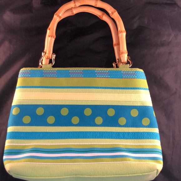 Tianna Spring Handbag Striped Purse Bamboo Handles - Picture 2 of 8